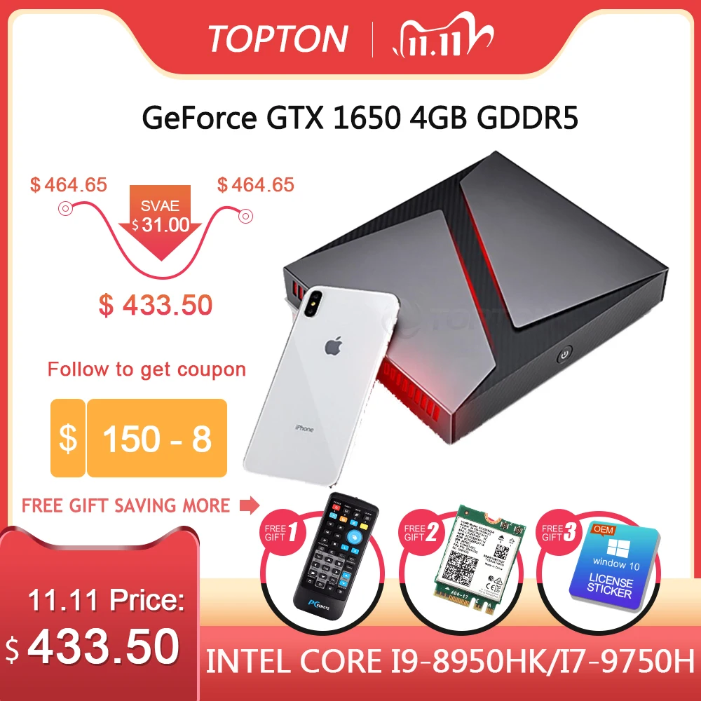 2021 новейший игровой мини ПК Intel Core i9 9980HK i7 9750H i5 9300 GeForce GTX1650 4 ГБ 2 * DDR4 Настольный