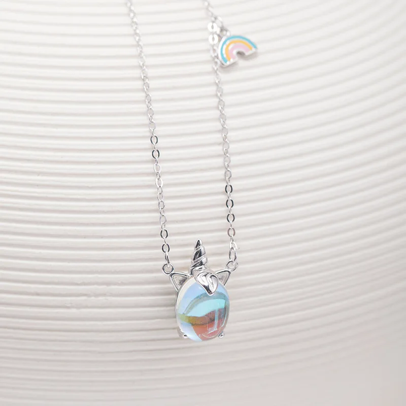Единорог радужные кристаллы ожерелье женщины 100% стерлингового серебра 925 nacklace