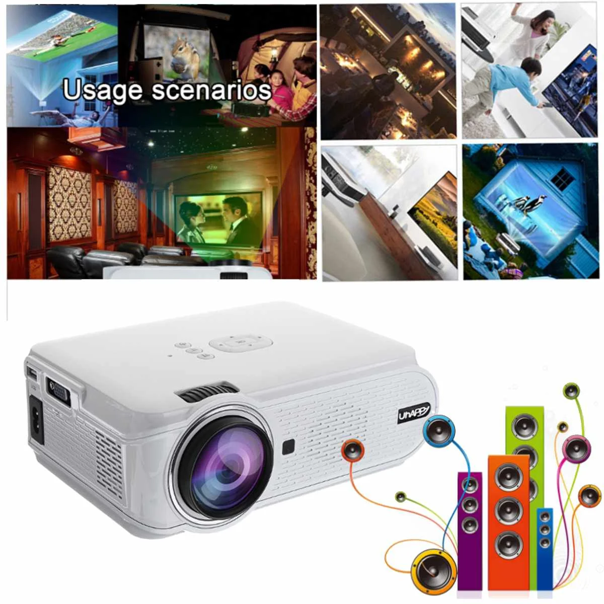 Портативный мини проектор с поддержкой HD 1080P 4K 7000LM домашний AV USB портативный