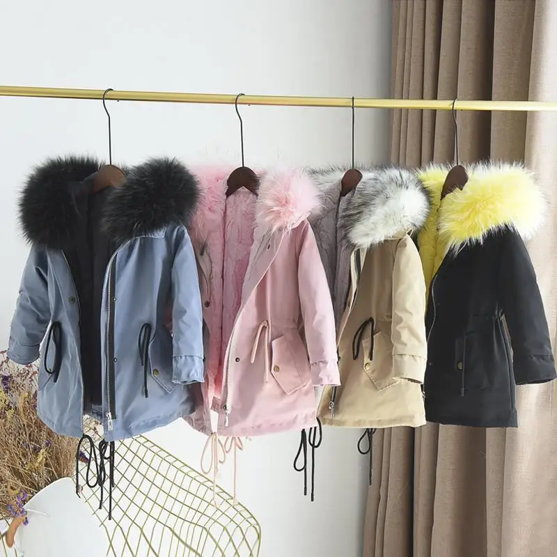 2019 Winter New Children Girls Detachable Hooded Jackets Coat Kids Boys Faux Fur Collar Thick Warm Outerwear Parkas Clothes N72