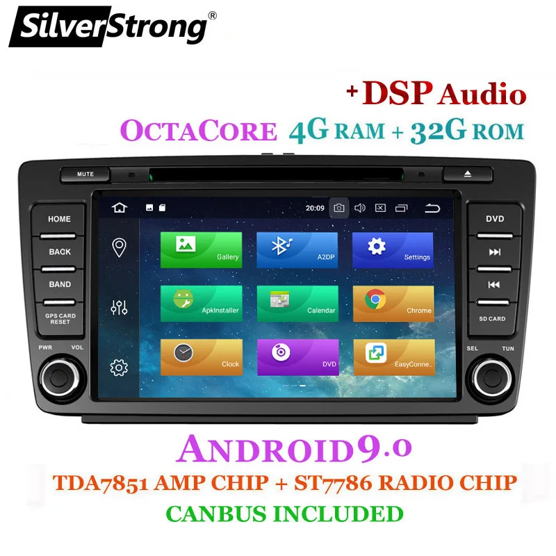 SilverStrong ips автомобильный 2din Octavia2 Android9.0 автомобильный DVD для Skoda Octavia 2 A5 DSP с 4G+ 32G CANBUS Octavia2 DAB+ OBD