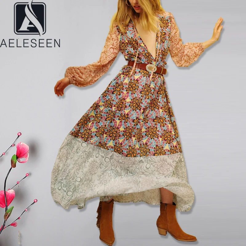 Женское пляжное платье AELESEEN модельное дизайнерское с длинным рукавом и