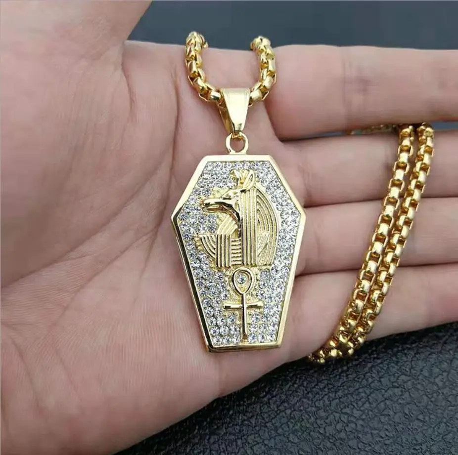 

Men Hip hop Anubis with ankh cross Pendant Necklaces stainless steel never fade male vintage Hiphop necklace charm jewelry gifts