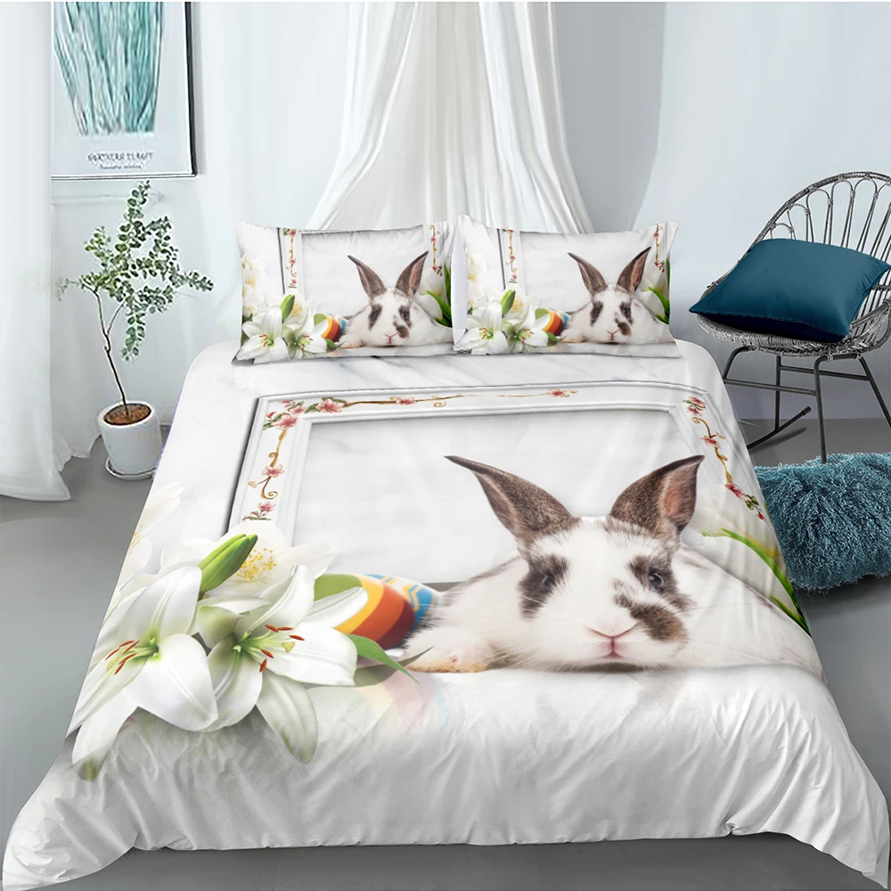 

Cute Rabbit Bedding Set For Girls Fashionable Classic 3D Duvet Cover Queen King Twin Full Single Double Unique Design Bed Set