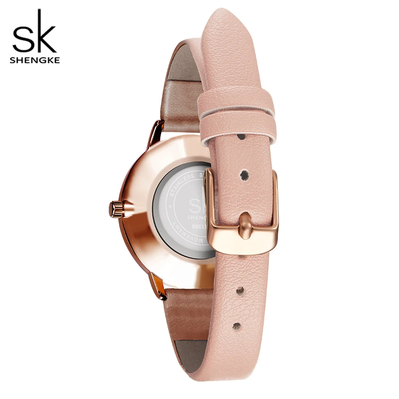 Женские наручные часы Shengke повседневные белые с кожаным розовым ремешком