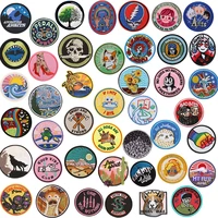 round landscape mount fuji iron on patches embroidered applique for jacket clothes stickers badge diy tree apparel accessories