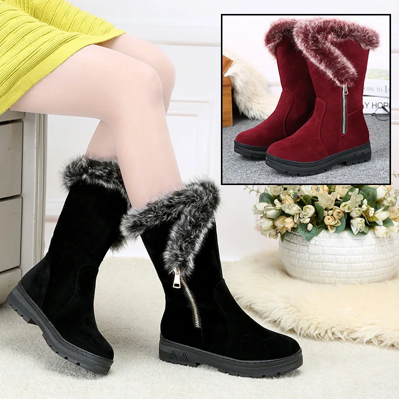 MHYONS 2019Winter Mid-Calf boots High Women Snow Boots plush Warm shoes easy wear girl female hot size 35 - 40 black | Обувь