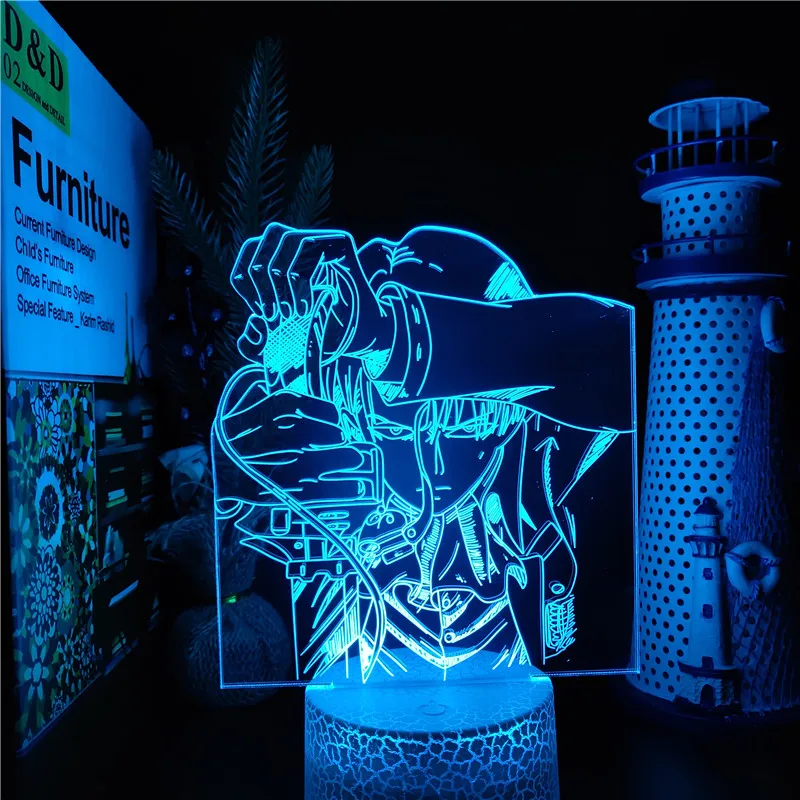 Attack On Titans Levi Ackerman 3D Led Lighting Led Panel Light Shingeki Color Changing Table Lamp Manga наруто Anime Room Decor