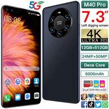 Mate 40 Pro+ 7.3-inch Left Digging Screen for Huawei  5G Smartphone with 12GB+512GB Large Memory Cellphone Samsung Mobile Phone