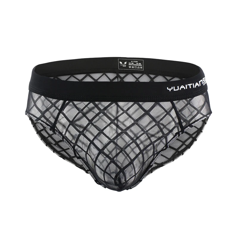 Мужские трусы брифы из дышащей сетчатой ткани черные однотонные Трусы со средней