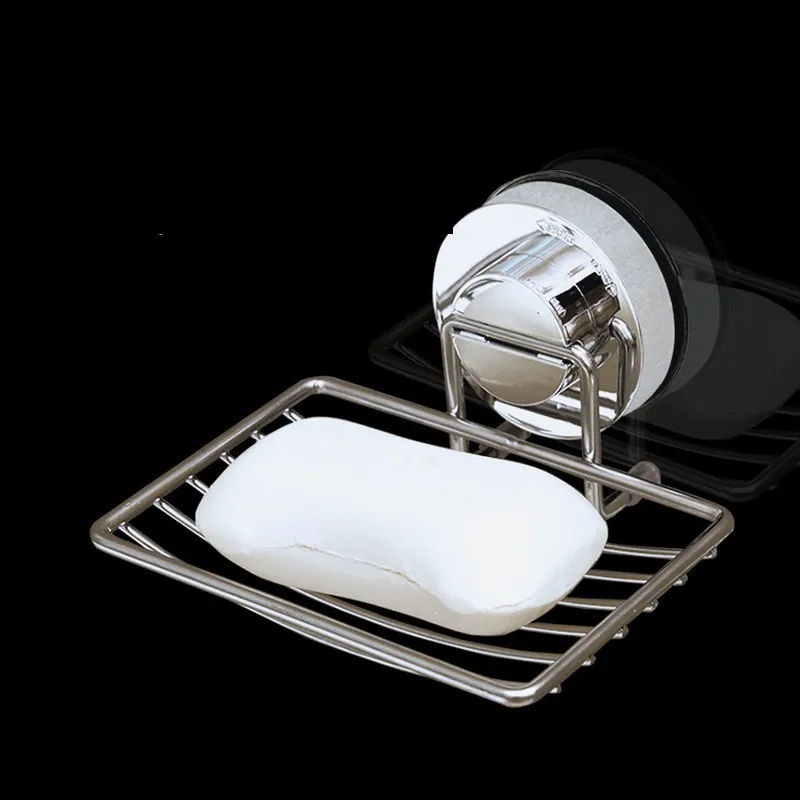 

Stainless Steel Soap Holder Box Drain Soap Dish Tray Free Drilling Bathroom & Kitchen Accessory Super Plastic Sucker