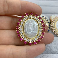 religious oval medal holy virgin mary guadalupe necklace pendant charm natural shell zircon jewelry accessories