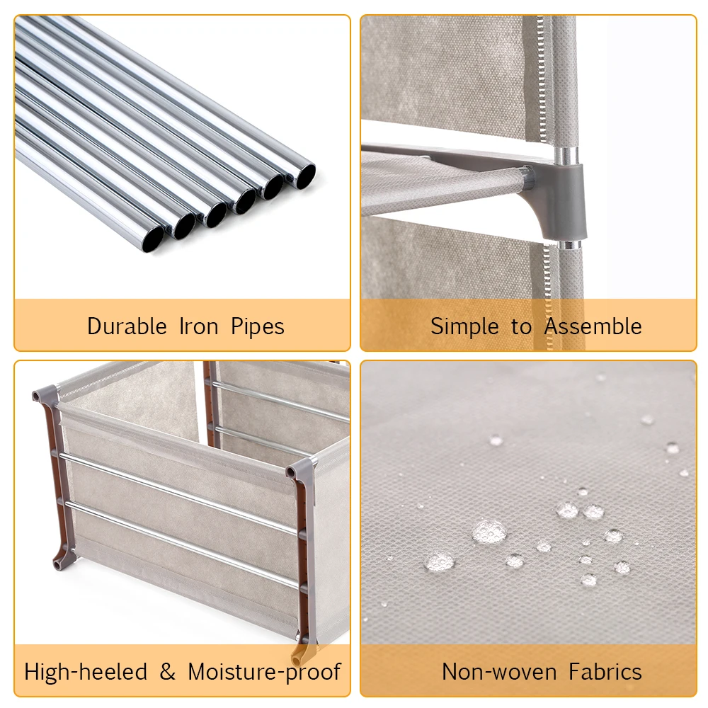 

5-Shelf Bookcase Grey Book Shelves Iron Tubes Non-woven Fabrics Bookshelf Storage Bin Books Display Shelving Unit Organizer Rack