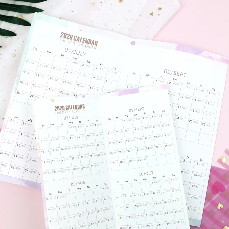 1 лист 2020 календарь три раза лунный Ежемесячный план пополнение листа A5 A6