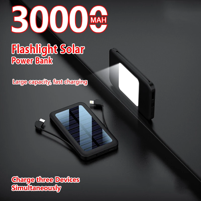 30000mAh солнечный банк силы быстрое зарядное устройство Встроенный кабель LCD Тип C
