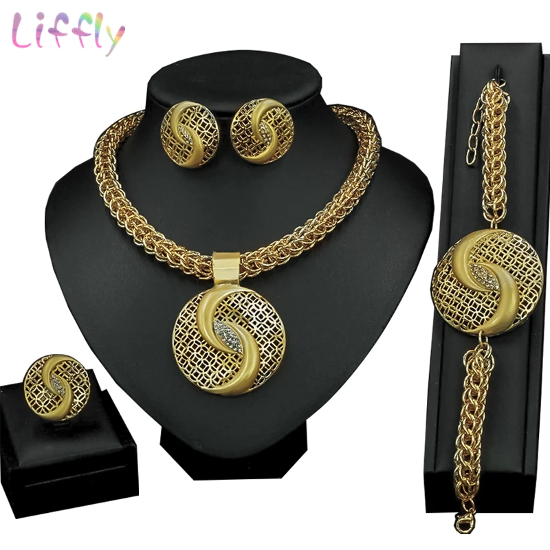 Модные Ювелирные наборы Liffly из Дубая для женщин свадебный подарок золотой