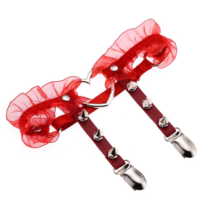 

1PCS Women Handmade Punk PU Heart Leather Garters Sexy Leather Lace Leg Ring Thigh Garter Belt For Stockings