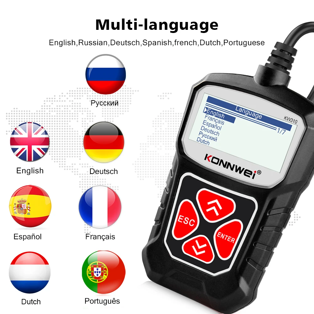 

KONNWEI KW310 OBD2 Scanner Car Tools Better Than ELM327 Russian Language Car Diagnostics Tool OBD 2 Car Scanner for Auto ODB2