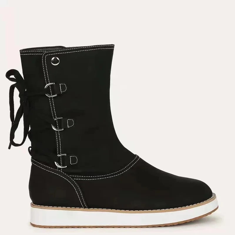 Women Boots Mid-Calf Boots Winter Shoes Ladies Fashion Cross Strap Mid-tube Frosted Snow Boots Sleeve Warm New Plus Size 43