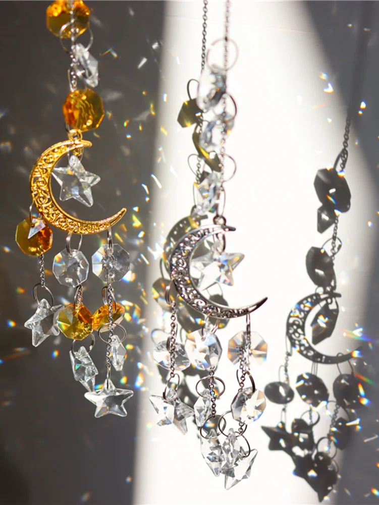 

Crystal Wind Chime Pendant Moon Star Hanging Drop for Outdoor Indoor Garden Window Wedding Curtain Chandelier DIY Decorations