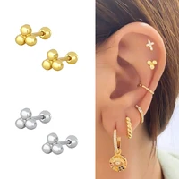 925 silver ear needle minimalist bead gold silver color piercing stud earrings for women lovers cartilage pendent fine jewelry