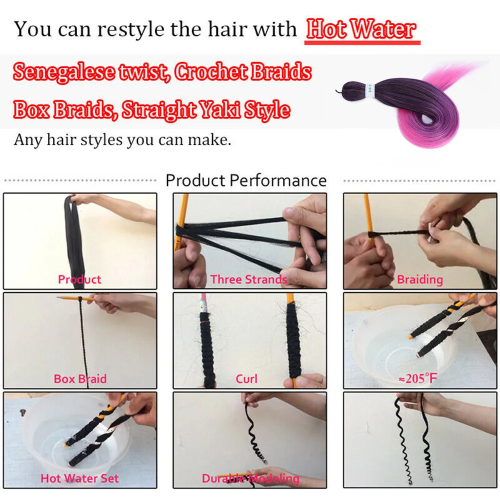 

Synthetic Extensions Hair for Braids 26 Inch Ombre Braiding Hair Afro Crochet Hair strand braid Accessories Hot Water Setting