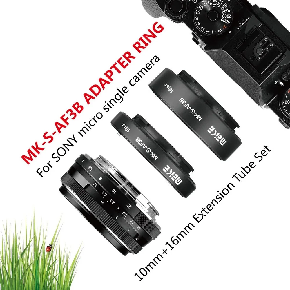 Meike Auto Focus Macro Extension Tube Ring for Sony E-Mount /for M4/3 Mount A6300 A6000 A7 A7II A7III NEX-7 NEX-6 NEX-5 GH5 GH4 |