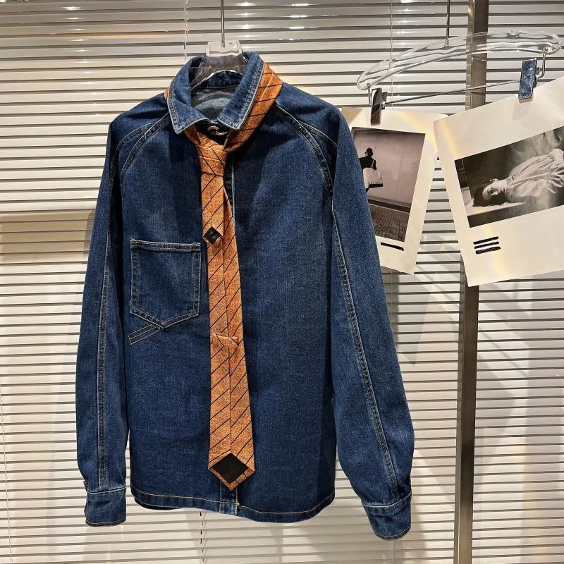 

Tie Detailed Bright Line Oversized Denim Shirt Jacket