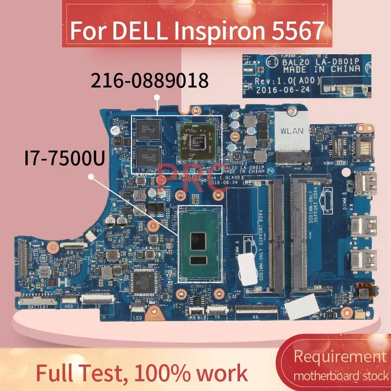 CN-0KFWK9 0KFWK9 для DELL Inspiron 15 5567 17 5767 I7-7500U + R7 M440 материнская плата для ноутбука BAL20 LA-D801P материнская плата для ноутбука