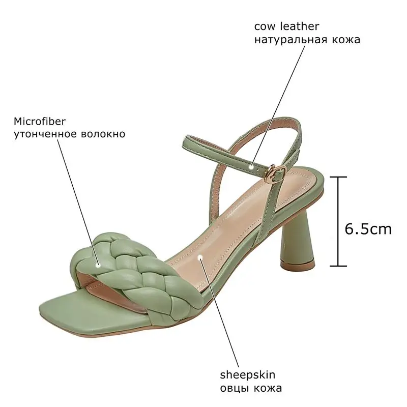 

ALLBITEFO Size 34-43 Peep Toe Sandals Genuine Leather Sheepskin Insole Women Sandals High Heel Shoes Summer Women Heels Shoes