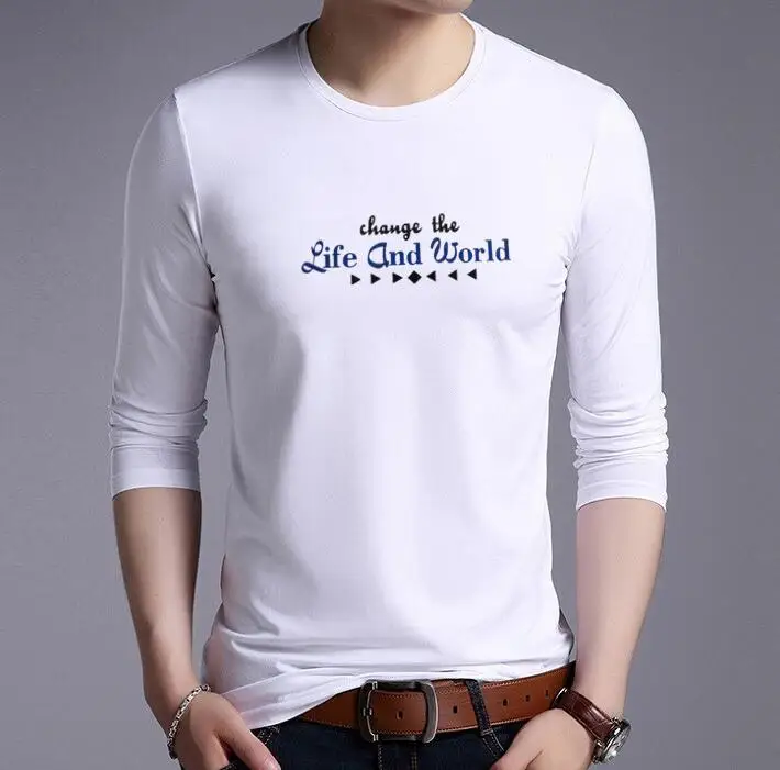 

Spring Men's New Style Print Letter Casual Round Collar Long Sleeved T-shirt