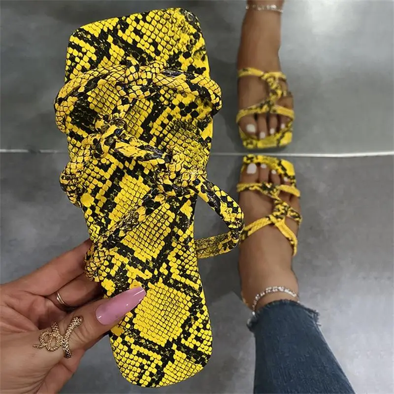 

Women's Flip Flops Women Shoes Fashion Color PU Snake Pattern Simple Open Toe Flat Heel Comfortable Casual Sandals Beach Shoes