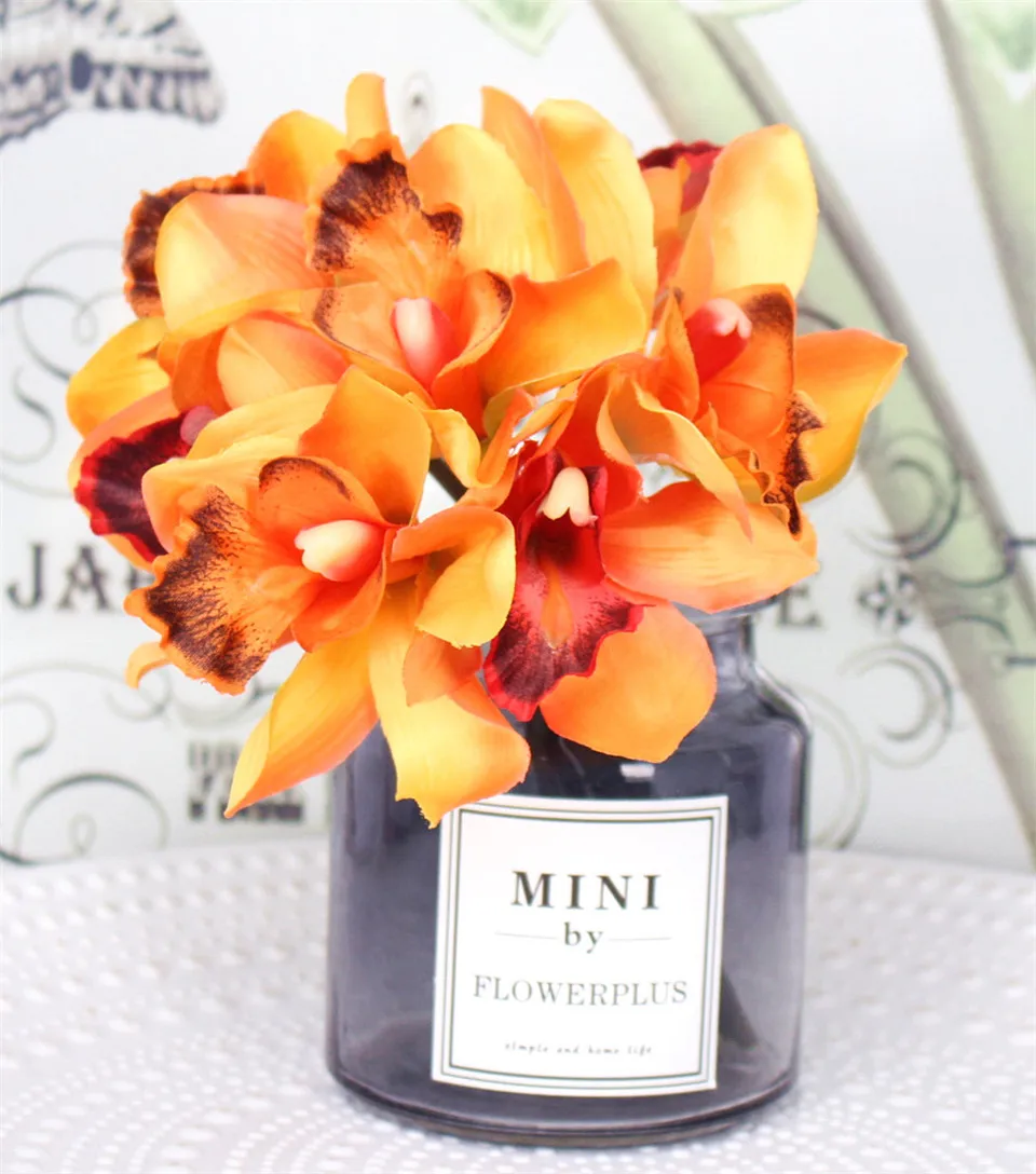 Искусственный Орхидея 7 головок искусственный Cymbidium Цветок свадебный букет