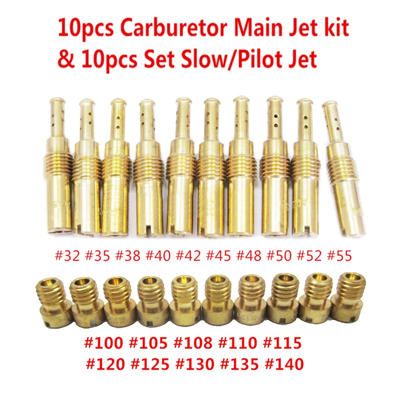 

10pcs Main Jet Carburetor + 10pcs Slow Pilot For PWK OKO CVK Gold Assembly Parts