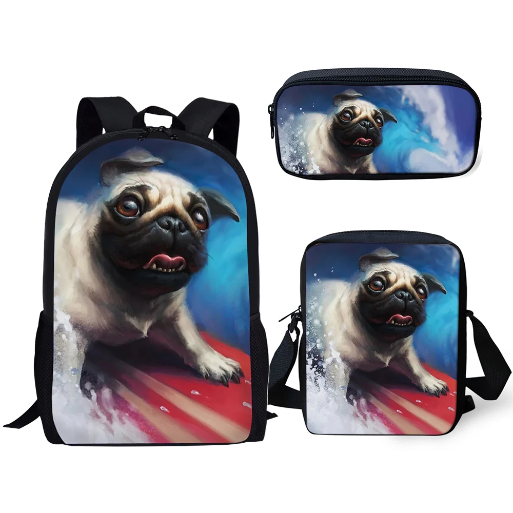 HaoYun Children's School Backpack Cartoon Little Bulldogs Pattern School Book Bags Cute Animal 3PCs/Set Students School Bags