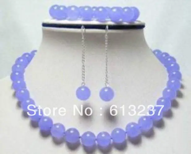 

New Fashion DIY 10mm Natural Lavender chalcedony jades Round Beads Strand Necklace Bracelet Earrings High Grade 18"/7.5" YE00004