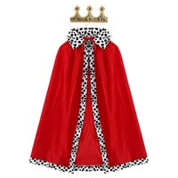 kids boys velvet halloween king cloak cape with crown outits prince king cosplay party stage performance carnival costumes set