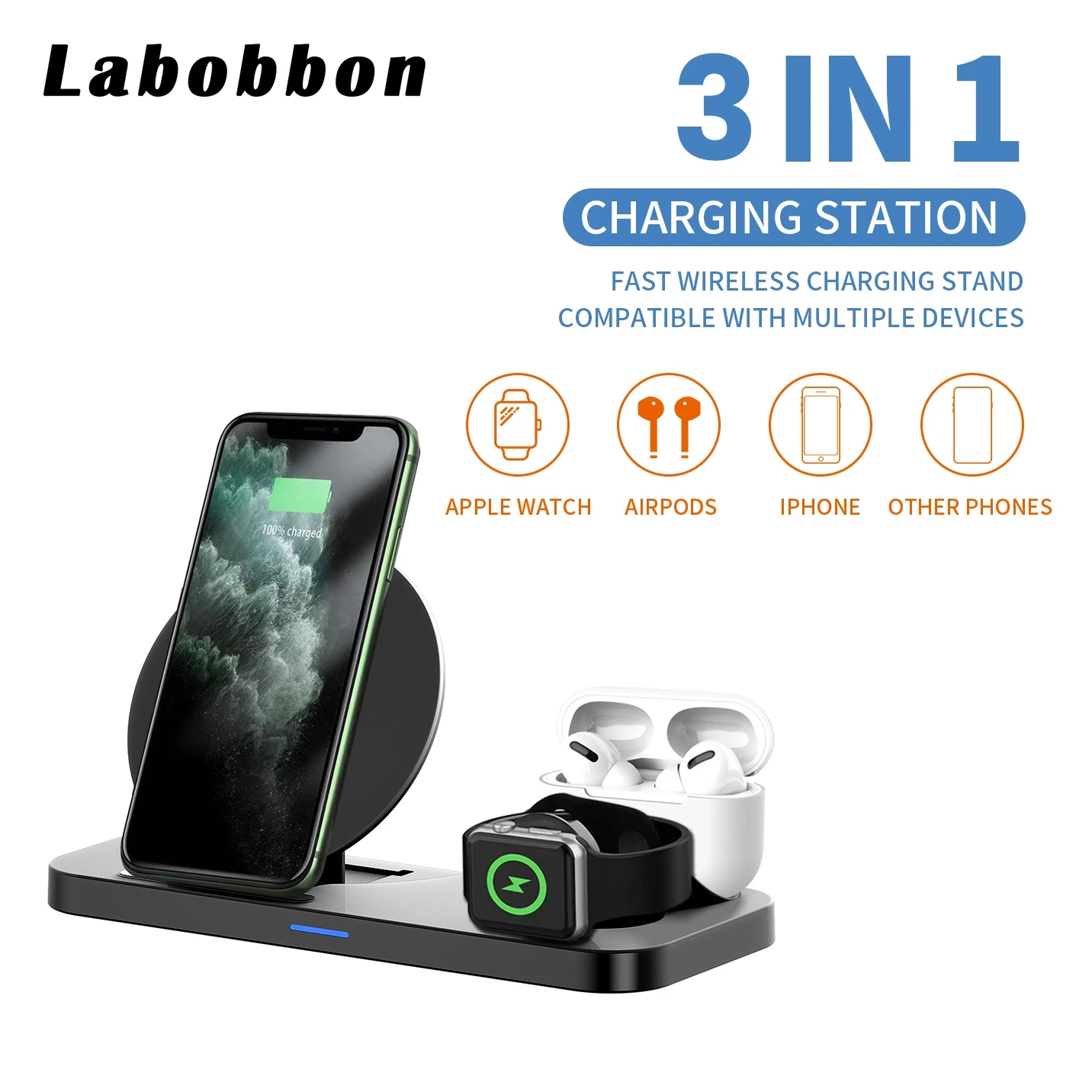 

Labobbon 15W Quick Wireless Charging Stand For Apple Watch 6 5 4 3 iPhone 12 11 X XS XR 8 Airpods Pro Fast Charger Dock Station