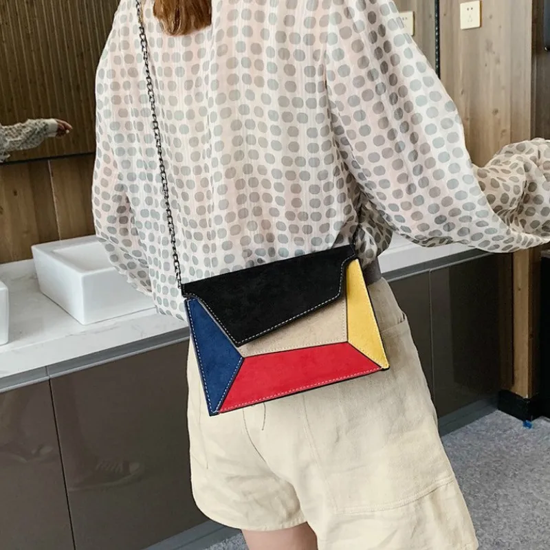 

Retro Matte Patchwork Crossbody Bags for Women Small Chains Strap Shoulder Bag Lady Small Flap Criss-cross Bag Handbag for Women