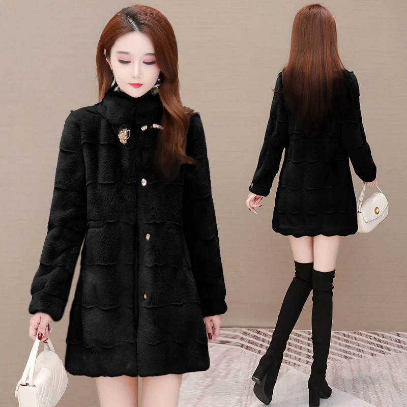 2020 New Mink Velvet Luxury faux mink Fur Coats Women Winter Thick Loose Warm Outwear Plush Hooded Jacket Female tide fashion
