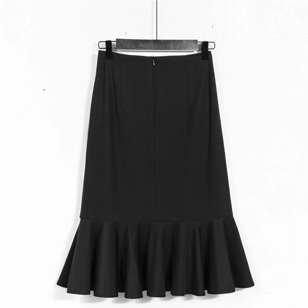 Короткая юбка-русалка черная юбка средней длины эластичная с высокой талией