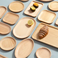 beech solid wood storage trays decorative dessert fruit bread wooden dishes rectangle round saucer tea tray plate tableware