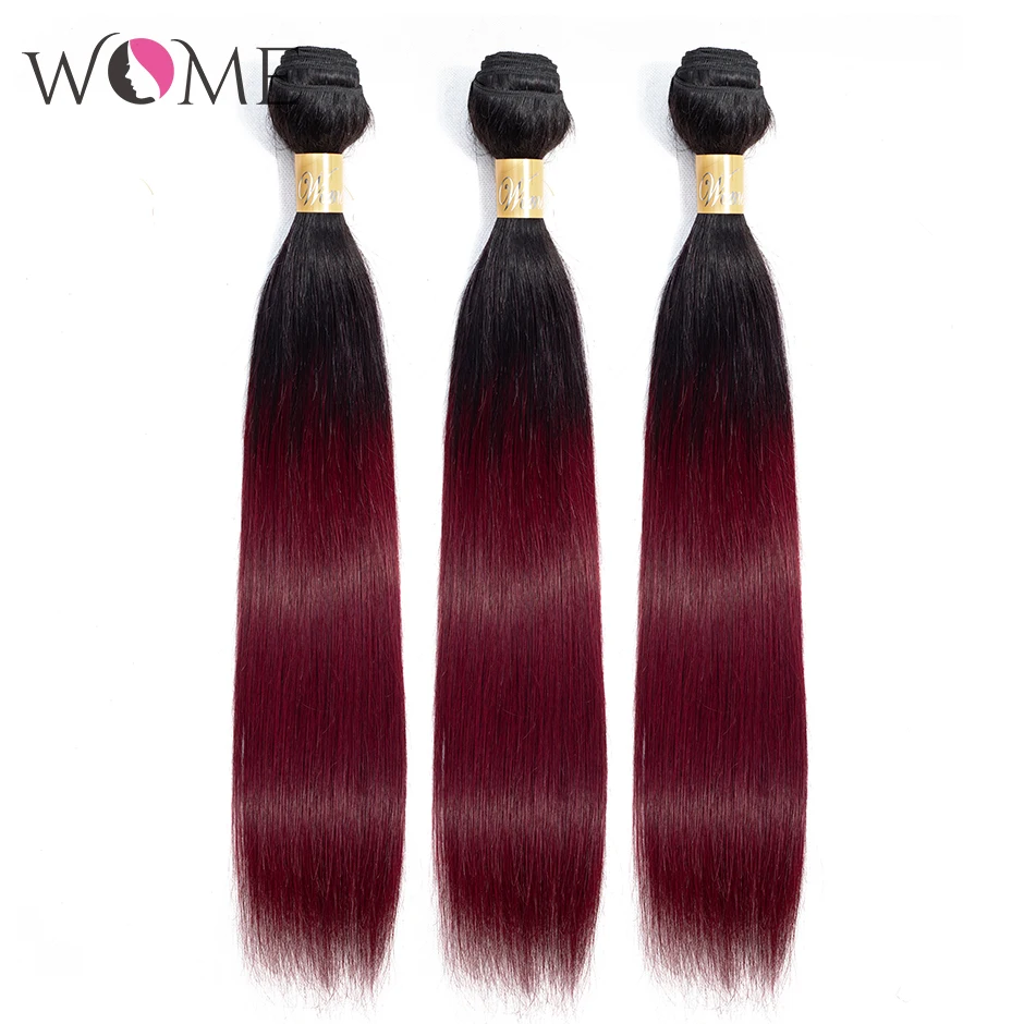 Женские пучки человеческих волос Ombre с закрытием предварительно цветные 1b/99j