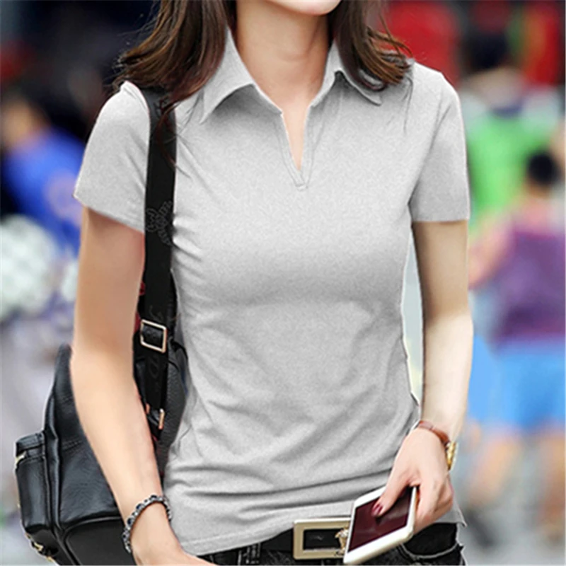 Женская рубашка поло 2020 летние женские Топы с коротким рукавом хлопковая Базовая