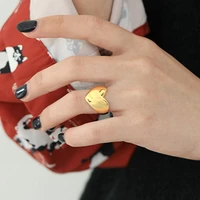 just feel korean chunky glossy metal heart rings for women simple golden wide opening brass finger ring high quality jewelry