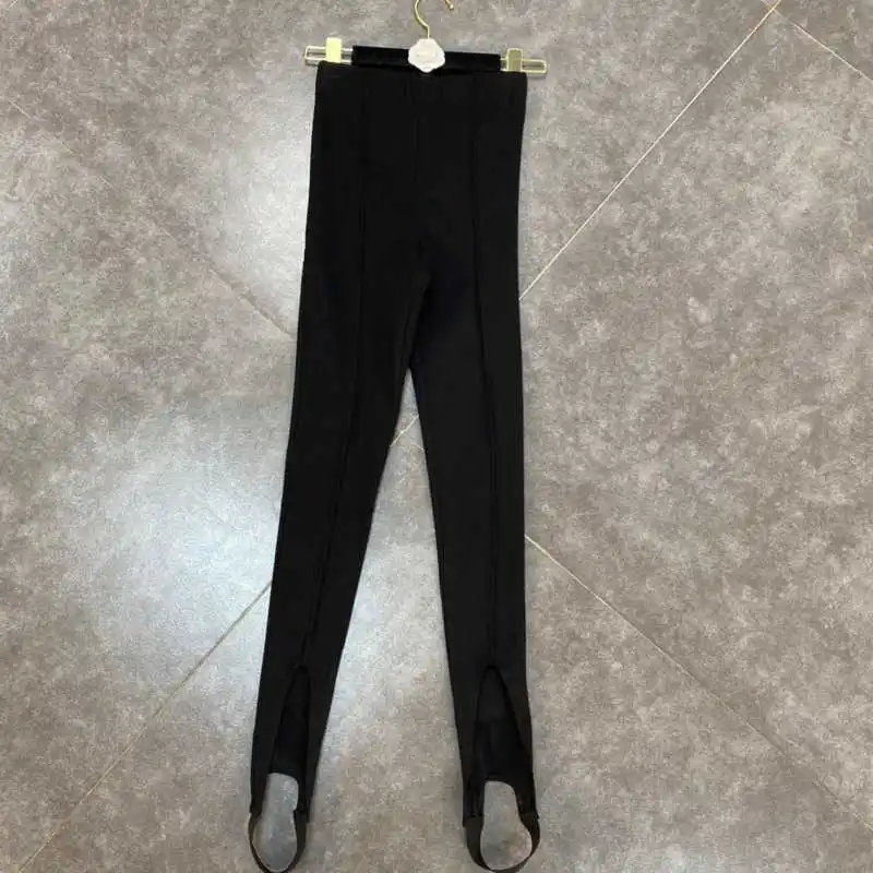 

Spring Black Solid Color High Waist Thin Velvet Step Foot Show Thin And High Elastic Outer Wear Leggings