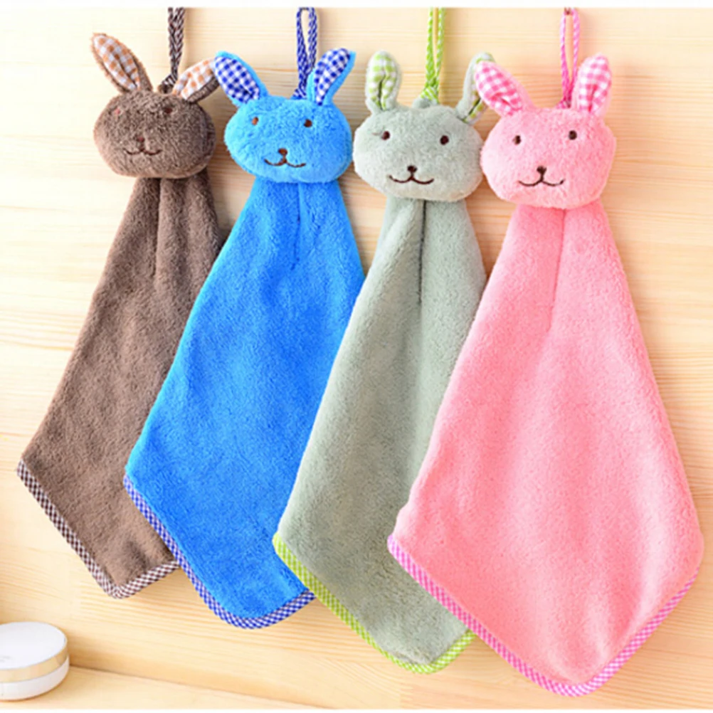 

Baby Hand Towel Cartoon Rabbit Plush Kitchen Soft Hanging Bath Wipe Towel