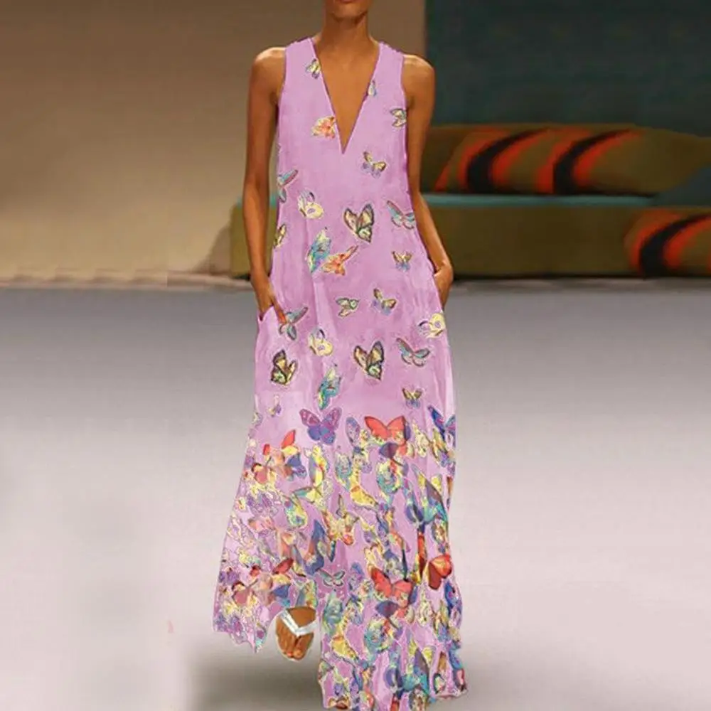 Модное женское Макси платье 2019 сексуальное плюс размер Повседневное с принтом