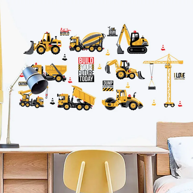 Мультяшный грузовик наклейка на стену инженерный автомобиль обои спальня