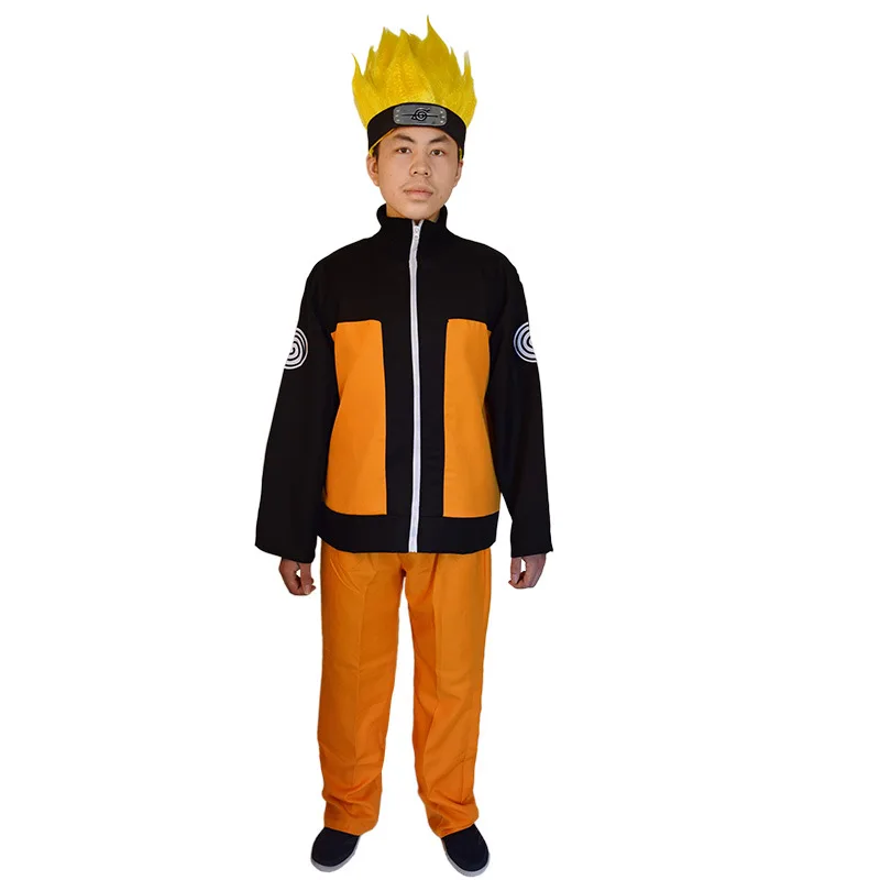 Аниме Наруто Узумаки косплей одежда наряд пальто брюки повязка парик на молнии